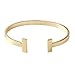 SENFAI Simple Double T Cuff Bracelet/Jewelry Set for Women (Thick Bracelet, Gold-Plated-Brass)