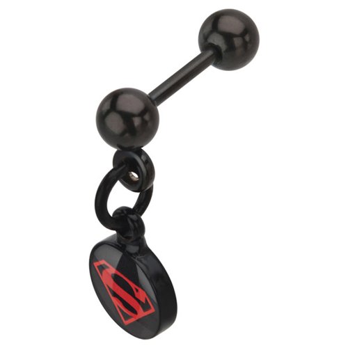Superman Licensed Logo Black Plated Dangle Cartilage Tragus Earring