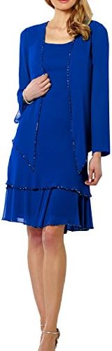 Ethel Women's Chiffon Mother of The Bride Dresses matching long sleeve Jacket with Beaded
