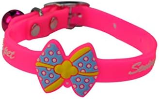 Ezellohub Soft Rubber 10 mm Puppy Small Dog Collar with Bow and Bell (Neon Pink)