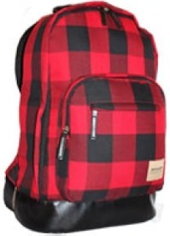 red and black checkered backpack
