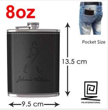 PIA INTERNATIONAL 8oz JW LEATHER COVERED hip flask