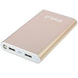 Elefull Thin Portable Power Bank 10000mAh Torch 2USB Ports Quick Charge Mobile Phone Camera Speaker 5V device Charge iPhone samsung HTC LG Huawei etc. (Gold)