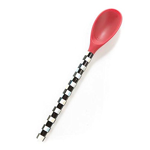 MacKenzie-Childs Silicone Large Spoon - Stainless Steel Body With Enamel Courtly Check Print And Silicone, Cherry Red Ladel – 13” Long Cooking Utensil