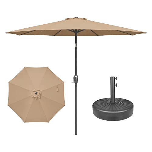 YSSOA 9' Patio Umbrella with 50lbs 20" Capacity Fillable Heavy Duty Round Base,…