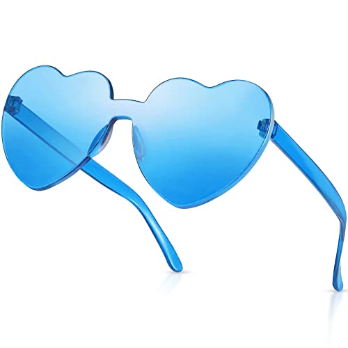 RTBOFY Blue Heart Sunglasses for Fashion Party Queen Style, Rimless