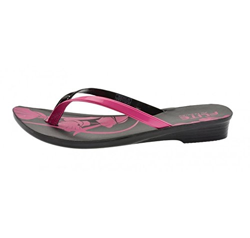 relaxo flite women's pu slippers (pul-05, black and pink)