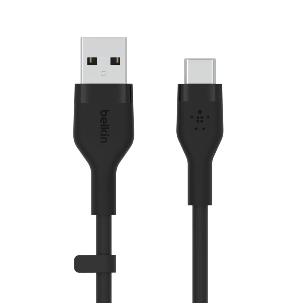 Belkin BoostCharge Flex silicone USB C charger cable, USB-IF certified USB type A to USB type C charging cable for iPhone 16, 15, Galaxy S24, S23, iPad, MacBook, Note, Pixel and more - 3m, black