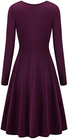 Yomilin Women's Long Sleeve V Neck Casual Flared Midi Dress