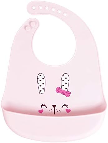 Waterproof Silicone Bib For Toddler Baby Bibs for Girls and Boys Bucket Bib Water Pockets(Rabbit)