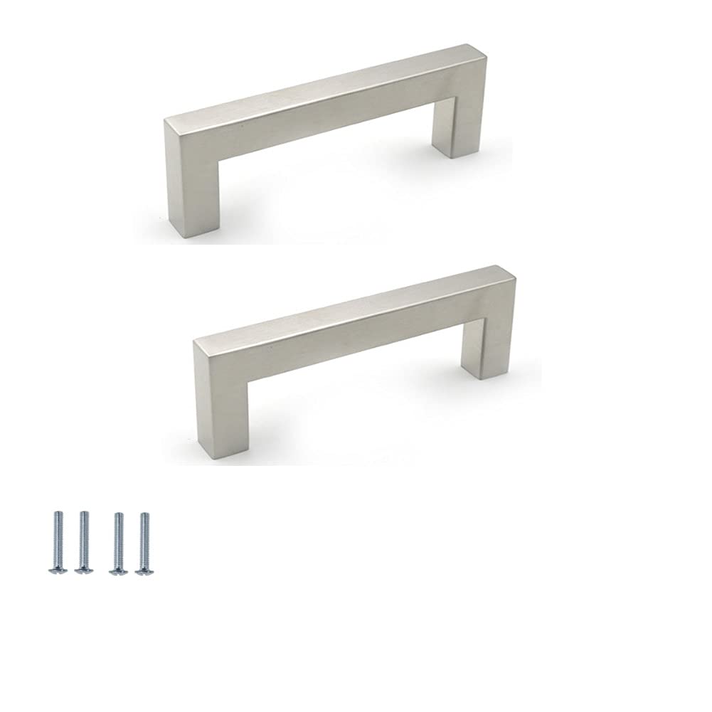 ANSIEDIO 2 Pack Cabinet Handles Stainless Steel Cupboard Handles Silver Kitchen Door Handles Furniture Drawer Knobs (Hole Center 96mm)