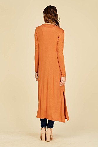 Annabelle Women's Comfy Long Sleeve Open Front Side Slit Duster Cardigan With Pockets Pumpkin Medium T1163B - Thumbnail 2