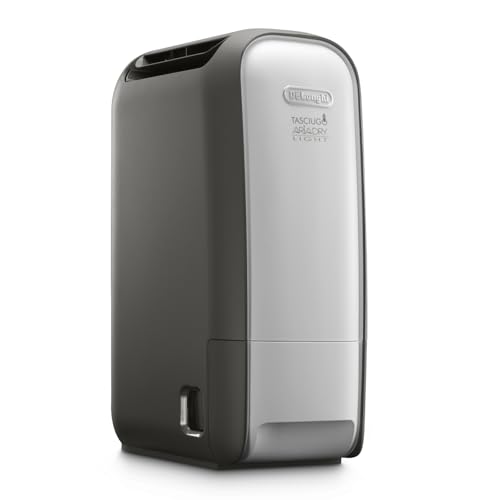 De’Longhi Tasciugo AriaDry Light - Deshumidificador portátil, tecnología Zeolite e ionizador, Elimina hasta 7,5 L/día, seca la ropa, Antimoho y silencioso, Función swing y temporizador, Gris, (DNS80)