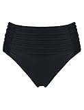 Hilor Women's Solid Shirred High Waisted Swim Bottom Side Ruched Bikini Briefs