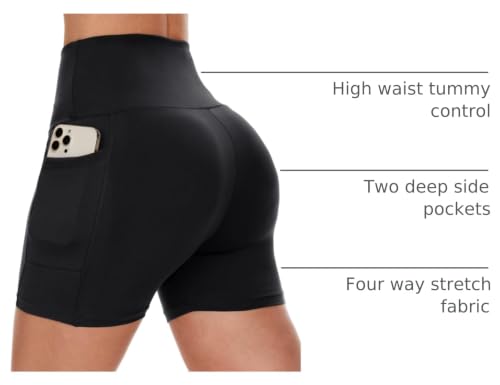 CAMPSNAIL Biker Shorts Women with Pockets - 3"/5"/8" High Waisted Workout Spandex Tummy Control Gym Running Yoga Shorts