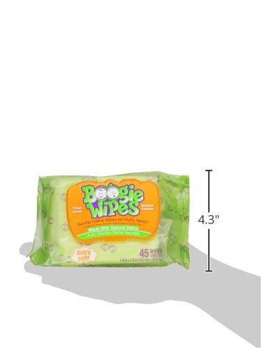 Boogie Wipes Natural Saline Kids and Baby Nose Wipes for Cold and Flu, Fresh Scent, 45 Count