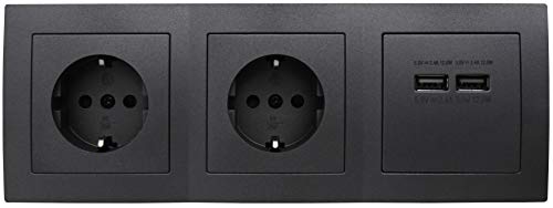 MC POWER Flair Stopcontactdoos, onderbouwcontactdoos, 2-voudige geaarde contactdozen + 2x USB, 15 cm kabel, 250V~/16A… - Afbeelding 3