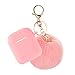for Airpods Case Keychain, BLUEWIND AirPod Protective Charging Case Cover, Portable Earpods Air Pods Carrying Cases with Strap, Keychain, Soft Fluffy Ball, Compatible with Apple AirPods 1&2 (Pink)