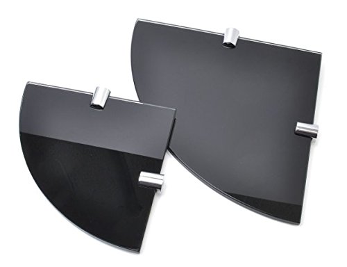BSM Marketing Multi pack Gloss Black Toughened 6mm Glass Corner Shelves - 2 shelves - 150mm and 200mm