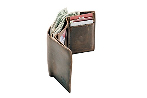 Stealth Mode Trifold RFID Blocking Brown Leather Wallet for Men