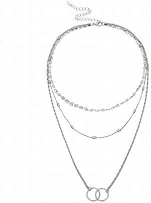 Jsfnngdv Women's Simple Street Shooting Multi-layer Decoration Sequins Circle Copper Beads Combination Clavicle Necklace (Color : Sliver)