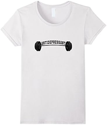 Womens Workout Fitness Antidepressant Barbell T-Shirt Small White