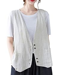 Zontroldy Womens Cotton Linen Vest Casual Loose V