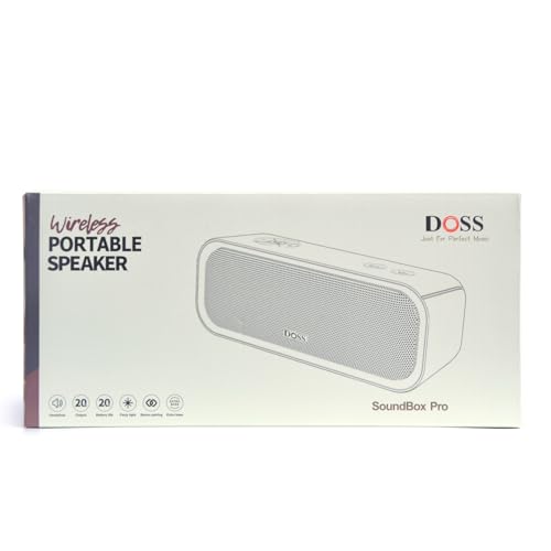DOSS SoundBox Pro Bluetooth Speaker with 20W Stereo Sound, Active Extra Bass, 20H Playtime, IPX6 Waterproof, TWS Pairing, Multi-Colors Lights, Portable for Hiking, Camping, Beach, Outdoor, Party-Black