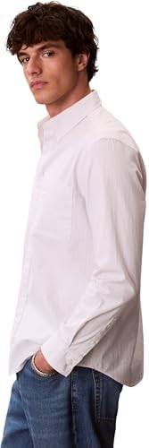 Camisa Hombre Stripe Oxford Classic con Bolsillo en el Pecho, Blanco (Chalk), M