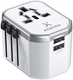 Xcentz Universal Travel Power Adapter International All in One Worldwide Travel Adapter Wall Charger AC Power Plug Adapter with Dual USB Ports for US EU UK AUS European Cell Phone Laptop
