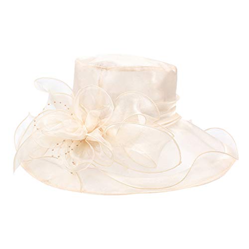 Hongxin Sun Hat for Women,Women's Organza Church Kentucky Derby Fascinator Bridal Tea Party Wedding Hat for Safari Fishing Hiking Beach Golf (Beige)