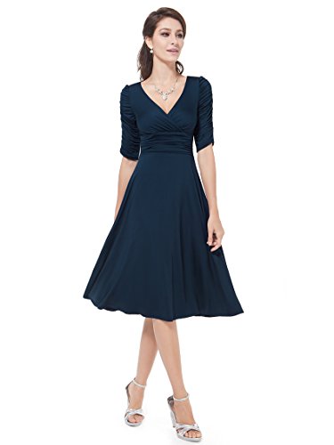 Navy blue casual dress with sleeves shirts