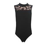 HDW DANCE Kids and Girls Tank Ballet Leotard Cotton/Lycra with Lace Turtle Neck (Black Medium)