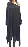 Women Grey Asymmetrical Sweater Dress Long Sleeve Knitwear (US 8-10, Black)