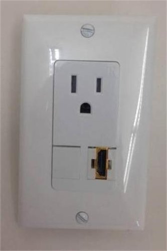 CERTICABLE AC 15A 110V POWER OUTLET + HDMI 1.4 CUSTOM SINGLE GANG WHITE WALL PLATE