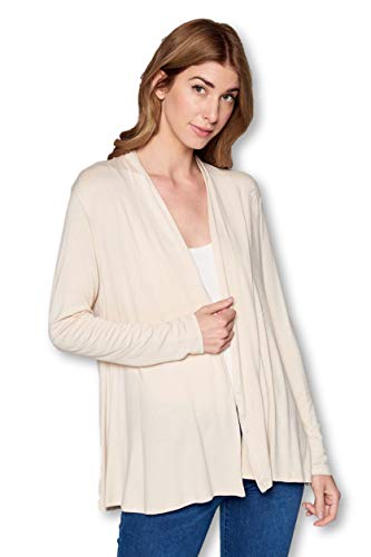 Soft Bamboo Open Front Solid Long Sleeve Cardigan Sweater for Women -Made in USA (Small, Taupe)