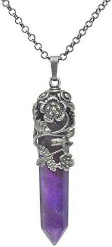 aSulis Y Layer Simple Bar Pendant Necklace Center Long Lariat Chain For Women Jewelry (Bullet Shape - Amethyst 1)