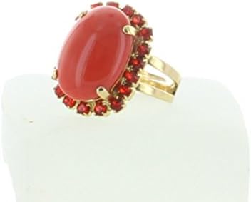 Mariana Jewelry, Mariana Ring, Adjustable Size Gold Ring, Padparadscha Center Stone with Light Red Stones Swarovski Crystals. Imitation Gemstone &amp; Crystal Ring with Multi Color Crystals.