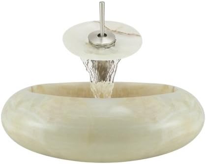 Aurora Sinks S07-BN-G Bathroom Ensemble with Grid Drain, White Onyx Vessel, and Waterfall Faucet, Brushed Nickel