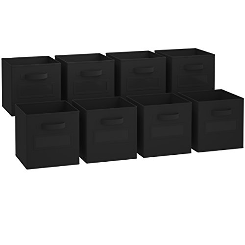 Royexe - Storage Cubes - (Set Of 8) Storage Baskets | Features Dual Handles & 10 Label Window Cards | Cube Storage Bins | Foldable Fabric Closet Shelf Organizer | Drawer Organizers And Storage (Black)