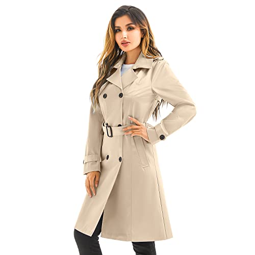 Women's Waterproof Trench Coat With Removable Hood – Double-Breasted, Windproof, Classic Belted Style