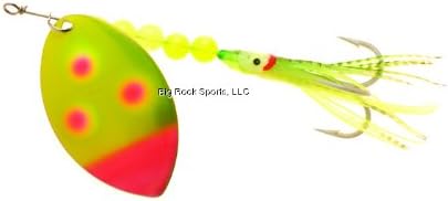 Toman Cascade UV Squid Spinner, 5", Warrior Brass Red Dot with Chartreuse Squid