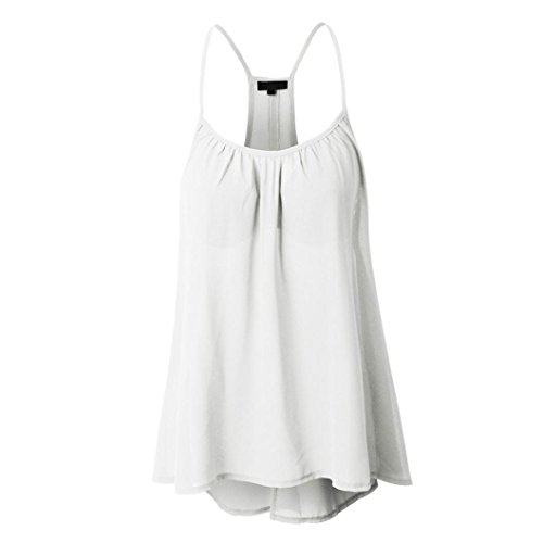 DondPOSexy Womne's Sleeveless Halterneck Chiffon Crop Tank Tops Padded Active Spaghetti Straps Camisole Plus Size Tanks Tops with Built-in Shelf Bras Easy Comfort Easy Wear (White, XL)