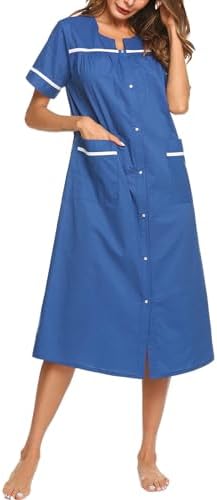 Ekouaer Womens Snap Front Dusters Cotton Housecoat Short Sleeve Nightgown House  Dress With Pockets Navy XXL price in Saudi Arabia | Amazon Saudi Arabia |  kanbkam