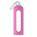 32 Oz Glass Water Bottle With Silicone Sleeve Leak Proof Lid 1L Time Marked Measurements BPA-Free For To-Go Travel At Home Reusable Eco Friendly Safe For Hot Liquids Tea Coffee Daily Intake (Pink)