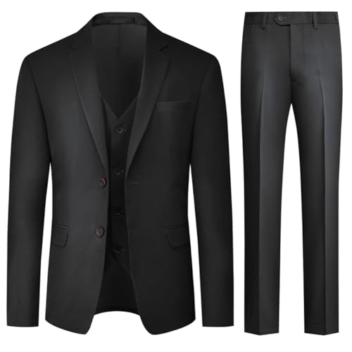 Allthemen Herren Anzug Stretch Slim Fit 3 Teilig Hochzeitsanzug Komplett Anzüge 2-Knopf Business Schwarz Xl