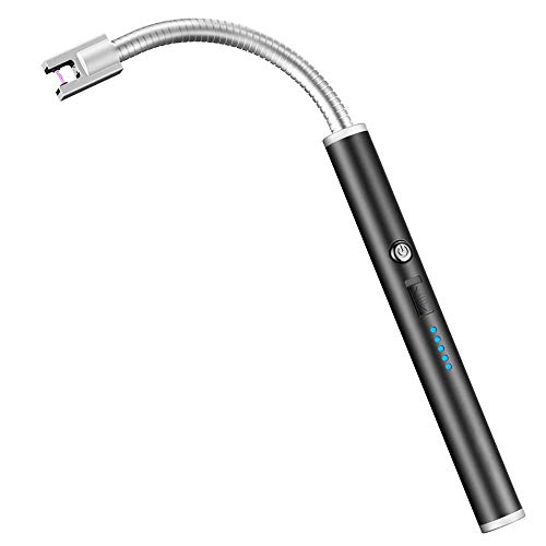 Candle Lighter – JCHIEN Electric Arc Lighter LED Battery Display Safety Switch with Longer 360° Flexible Neck USB Rechargeable Lighter for Kitchen Household Camping BBQ Firework