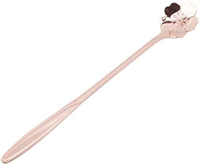 Hengxing Stainless Steel Flower Spoon Sugar Spoon Coffee Stirring Cake Tea Spoon Desser Ice Cream Spoon 4 Diffient Pattern,Cherry blossom, rose gold,cherry blossom