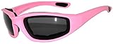 Womens Pink Padded Foam Motorcycle Biker Glasses Goggles 99% UV protection