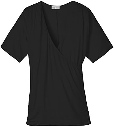 Front Wrap V Neck Short Sleeve Dolman Top Oversize Front Drape Shirts For Women Plus Size 3X Black